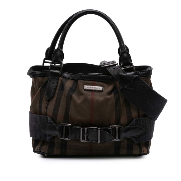 Pre-Loved Burberry House Check Canvas and Leather Parsons Satchel - Picture 1 of 8